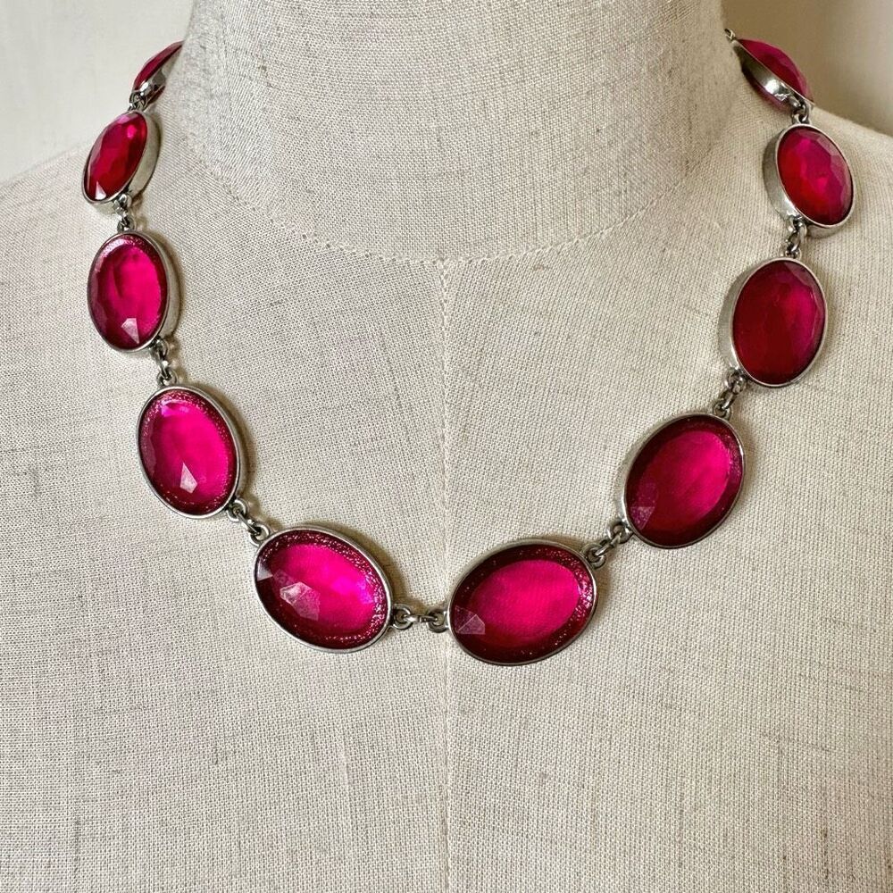Pink and silver tone necklace